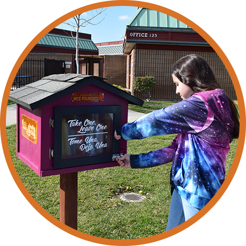 Girl at a lending library