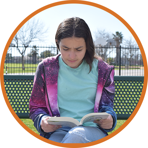 Girl at a lending library