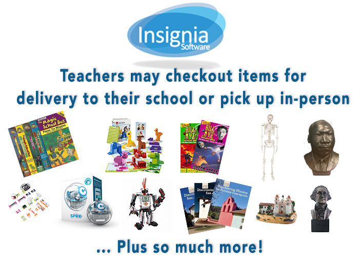 Insignia online library - teachers may checkout items for delivery or pick up